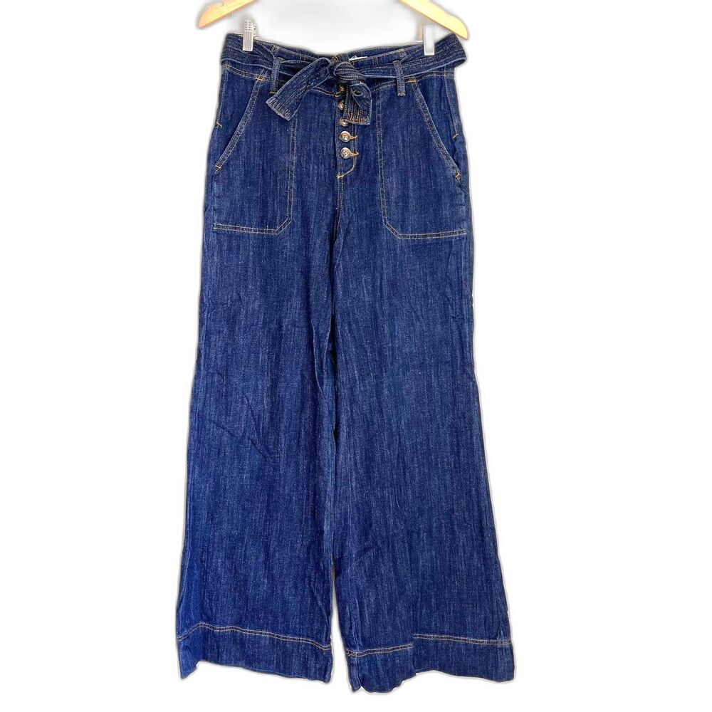 Pilcro Anthropologie Wide Leg Jeans Size 28 Dark Wash High Rise Trouser Denim